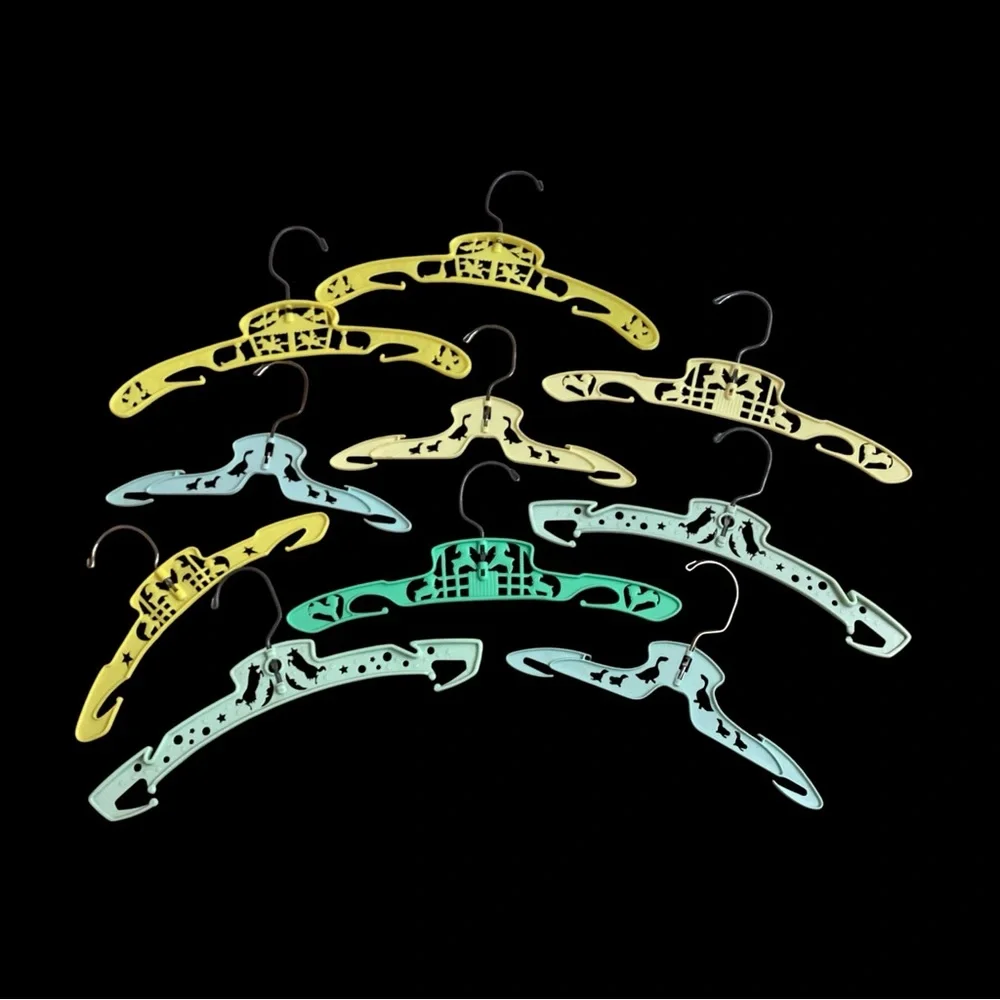 Vintage MCM Baby Clothes Hangers Plastic Yellow/green 10 pc